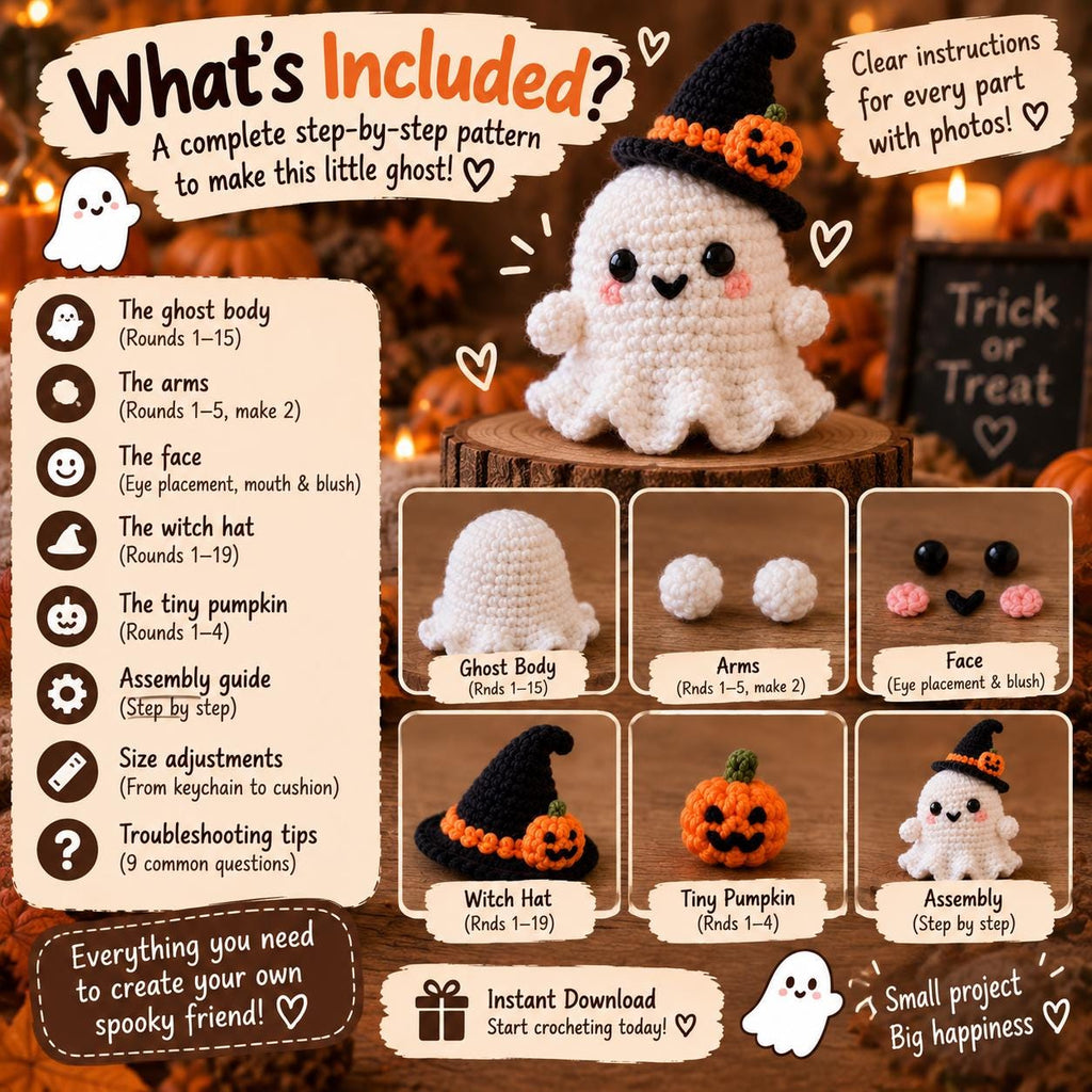 Beginner Halloween Ghost Amigurumi Crochet Pattern, Easy PDF Guide