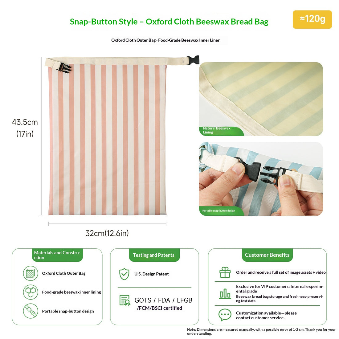 Collapsible Beeswax Bread Bag – Reusable Food‑Grade Produce Wrap