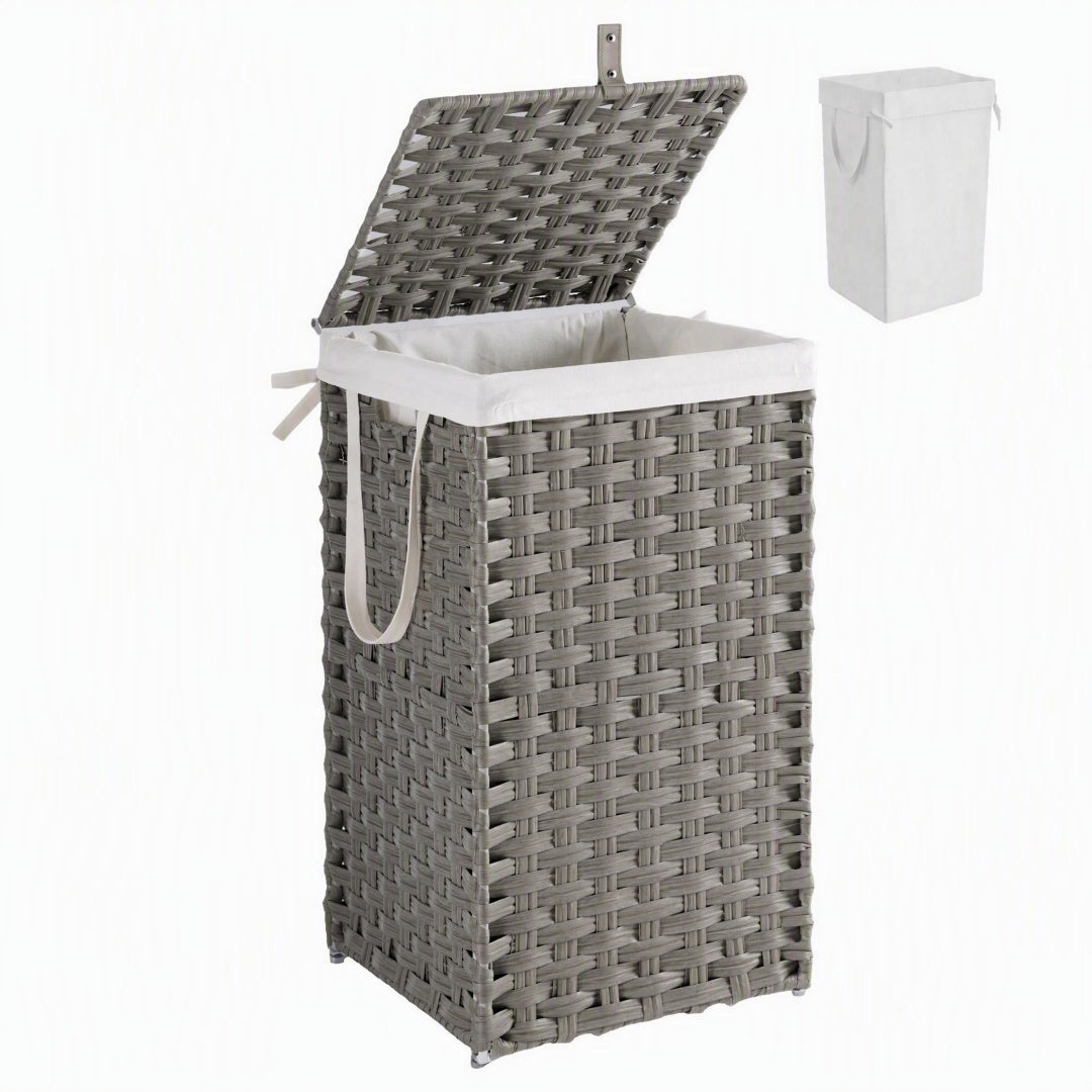 Compact Foldable Laundry & Picnic Basket – Hand‑Woven PP Rattan with Lid