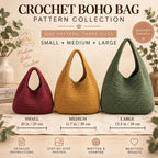 Crochet Boho Half Moon Bag Pattern, 3 Sizes, Beginner Friendly (PDF Download)