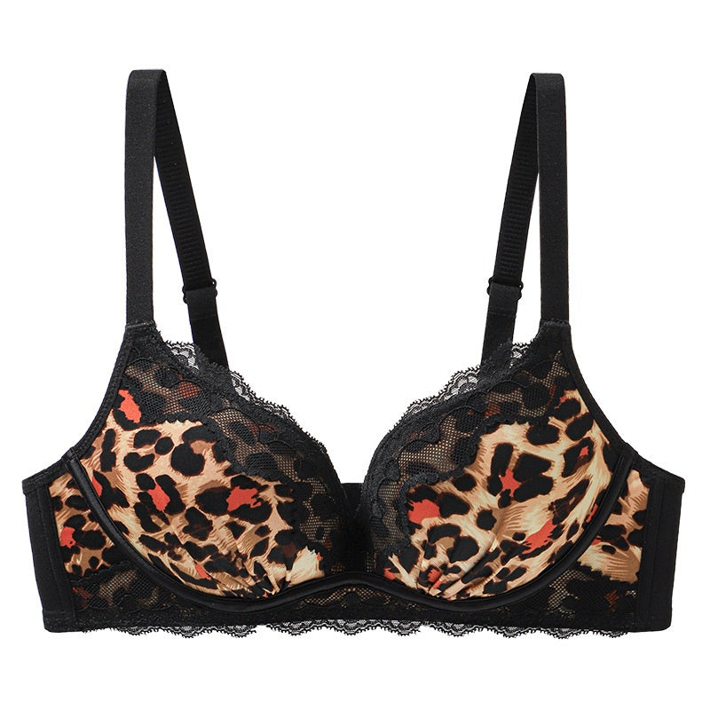 Leopard Print Deep V‑Neck Bra – Peach Cups