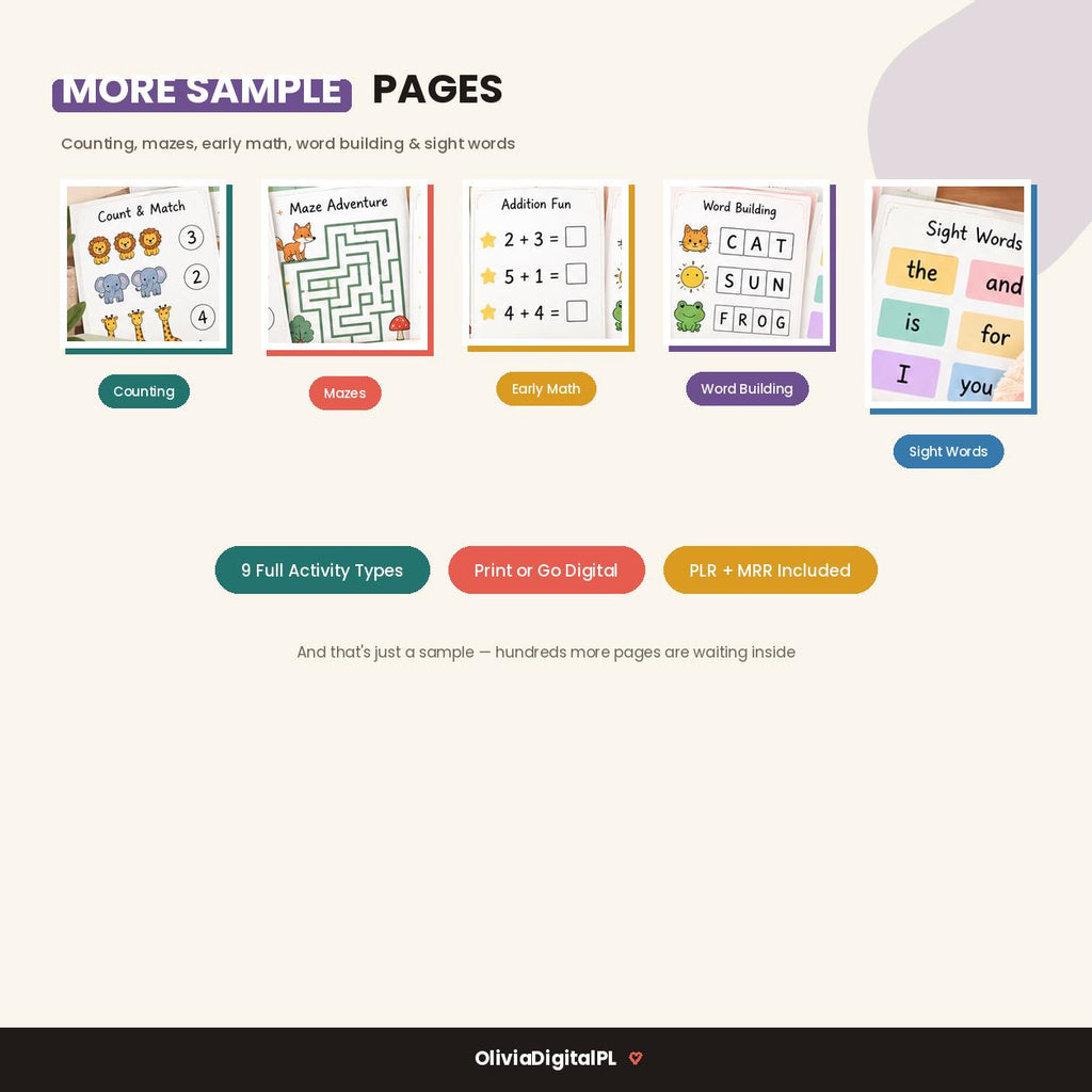 450,000+ Preschool Learning Bundle, Alphabet, Numbers, Coloring (PLR/MRR)