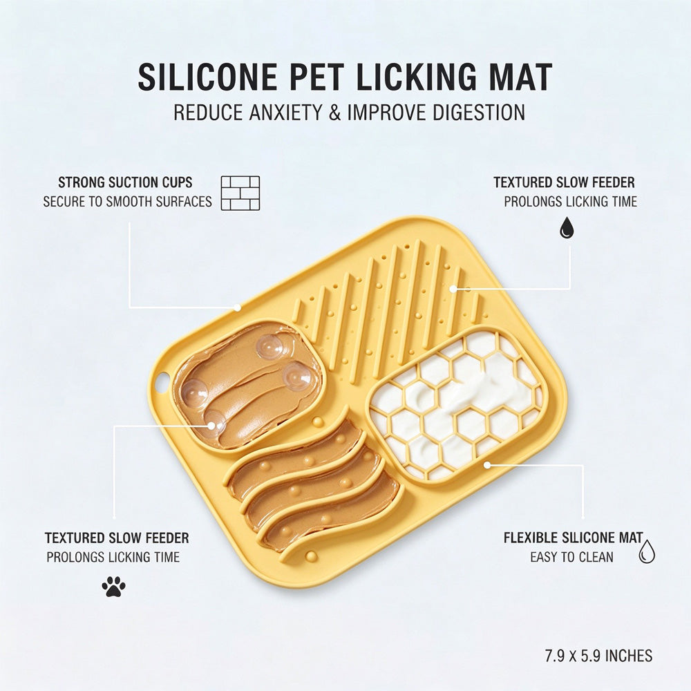 Silicone 4‑Zone Licking & Slow‑Feeding Mat – Suction Cups for Dogs & Cats