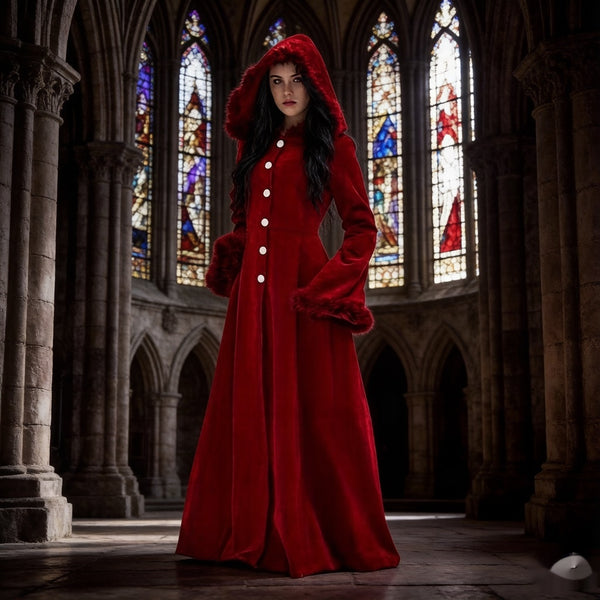 Adjustable Retro Fur Collar Hood Trench Coat – Large Swing Design