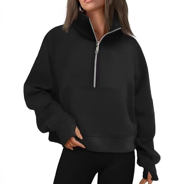 Comfortable Fleece Half-Zip Stand Collar Sweater