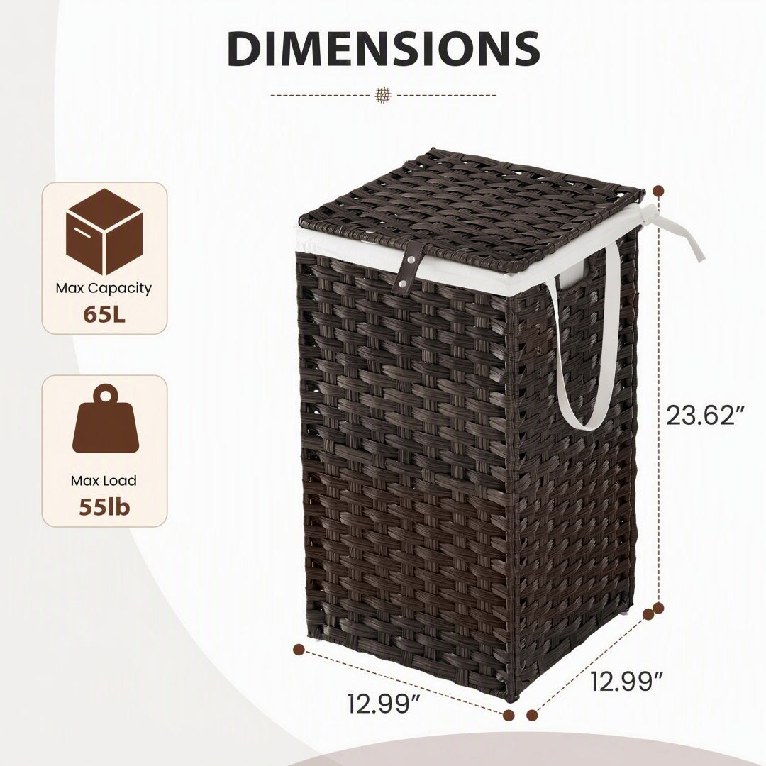 Compact Foldable Laundry & Picnic Basket – Hand‑Woven PP Rattan with Lid