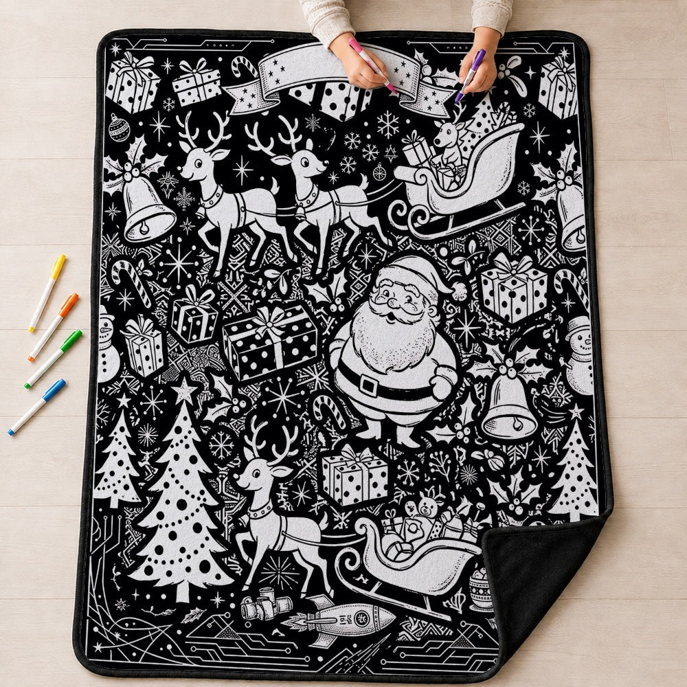 Cozy Hand‑Painted Santa & Elk Throw – Compact Picnic Blanket