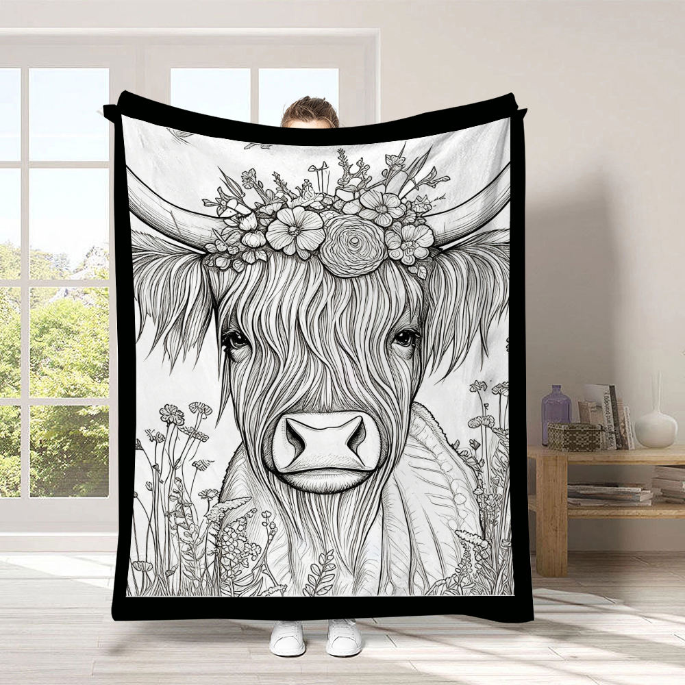 Reversible Highland Cattle Graffiti Blanket – Soft, Plush Travel Companion
