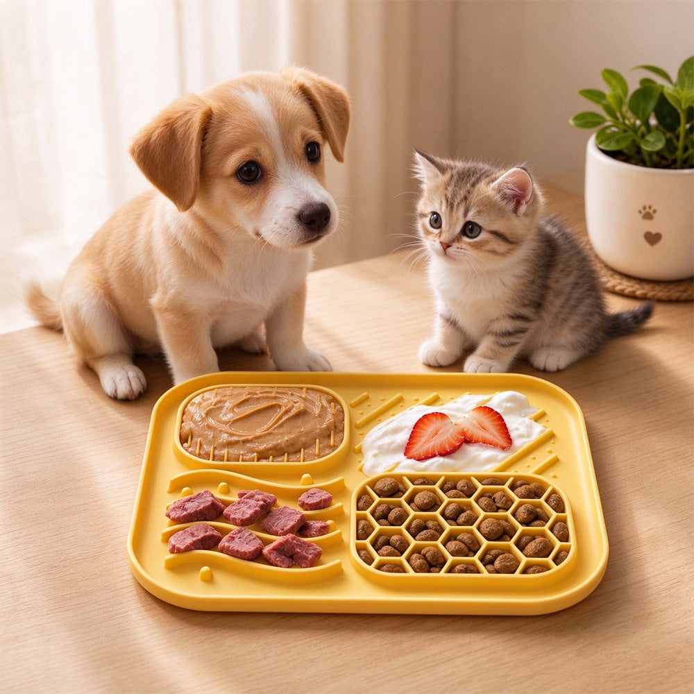 Silicone 4‑Zone Licking & Slow‑Feeding Mat – Suction Cups for Dogs & Cats