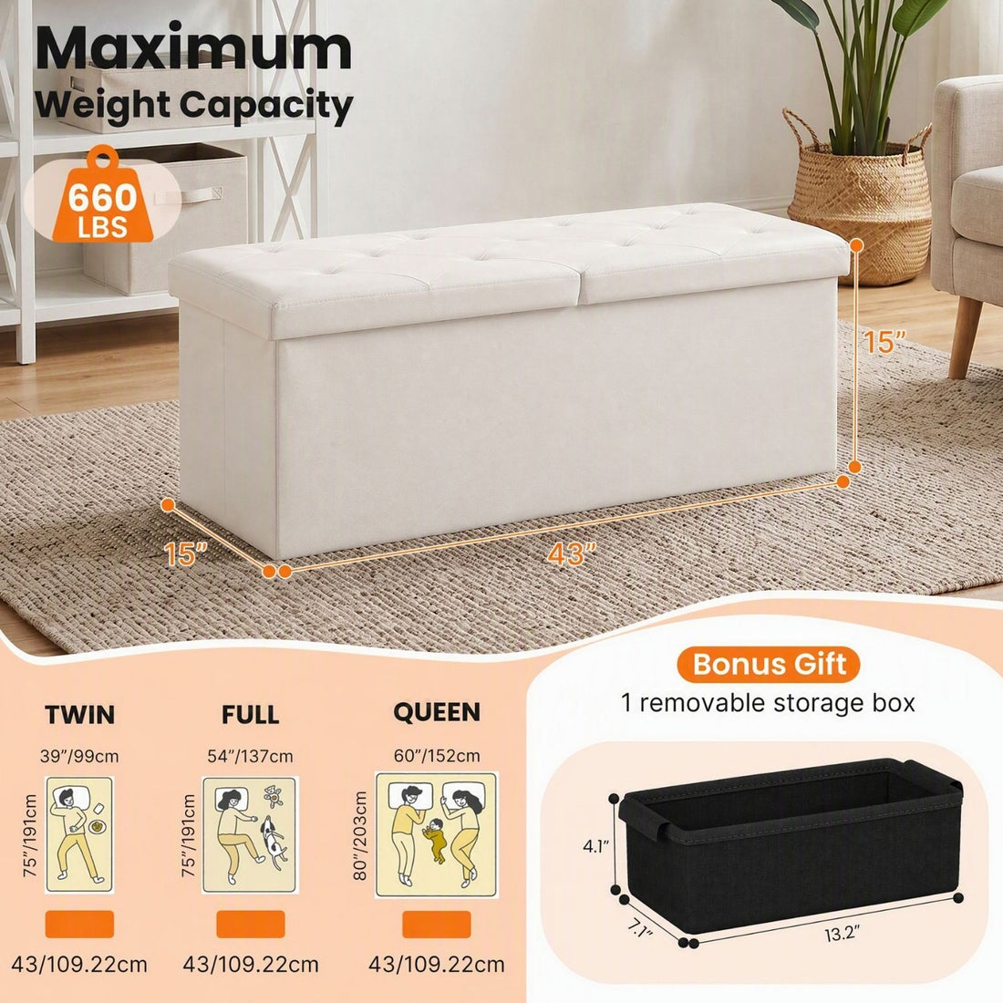 Folding Storage Ottoman – Compact Flip‑Top Footrest with Divider
