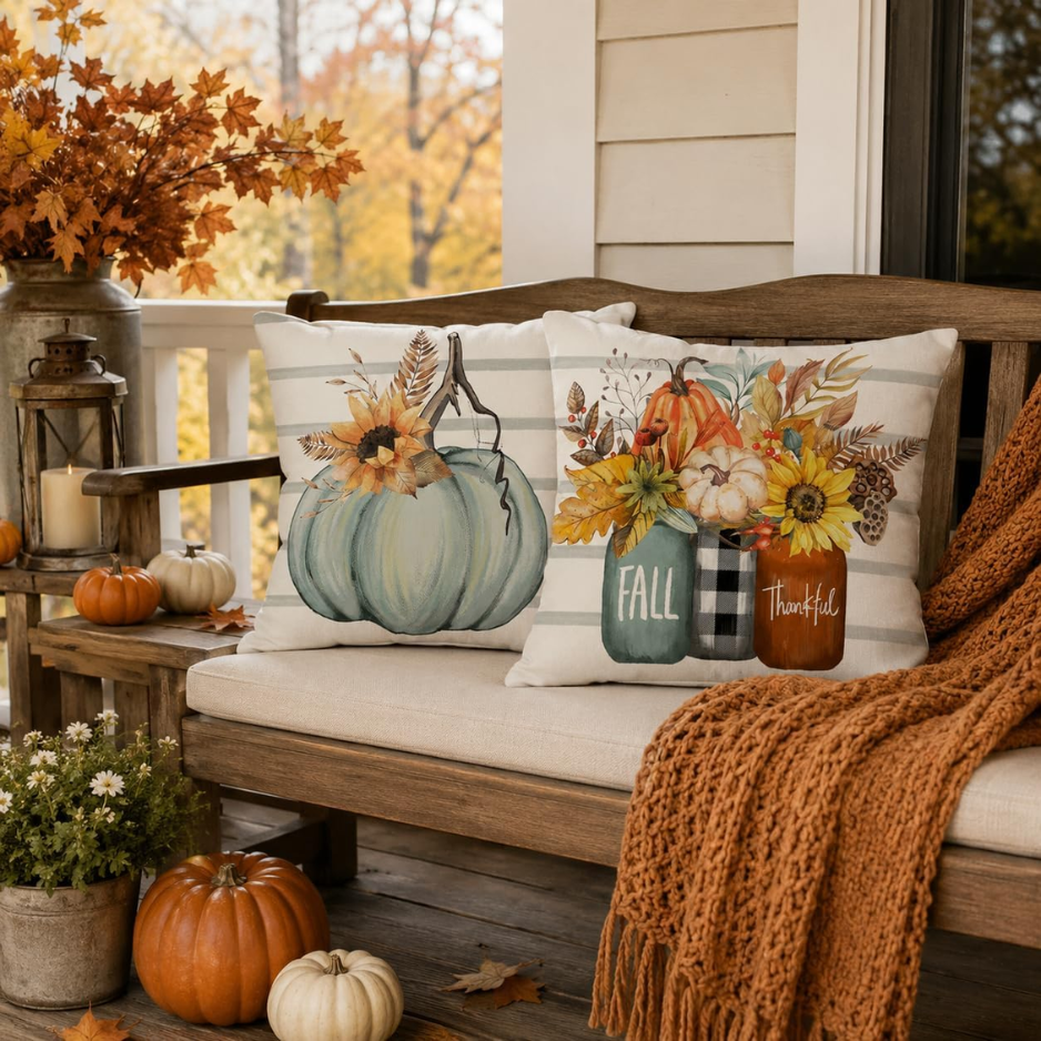Eco-Friendly Pumpkin Farmhouse Pillow Covers Set