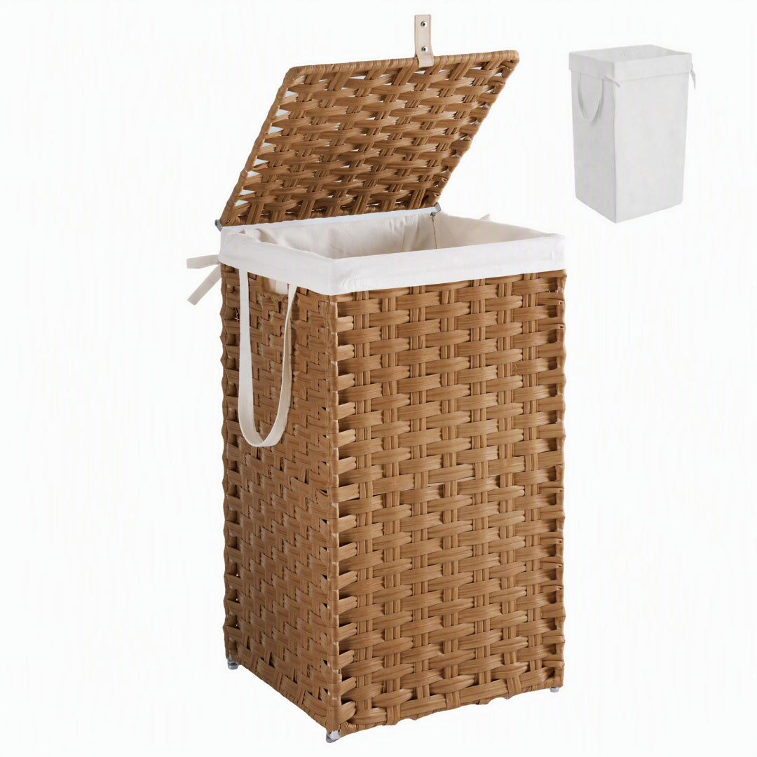 Compact Foldable Laundry & Picnic Basket – Hand‑Woven PP Rattan with Lid