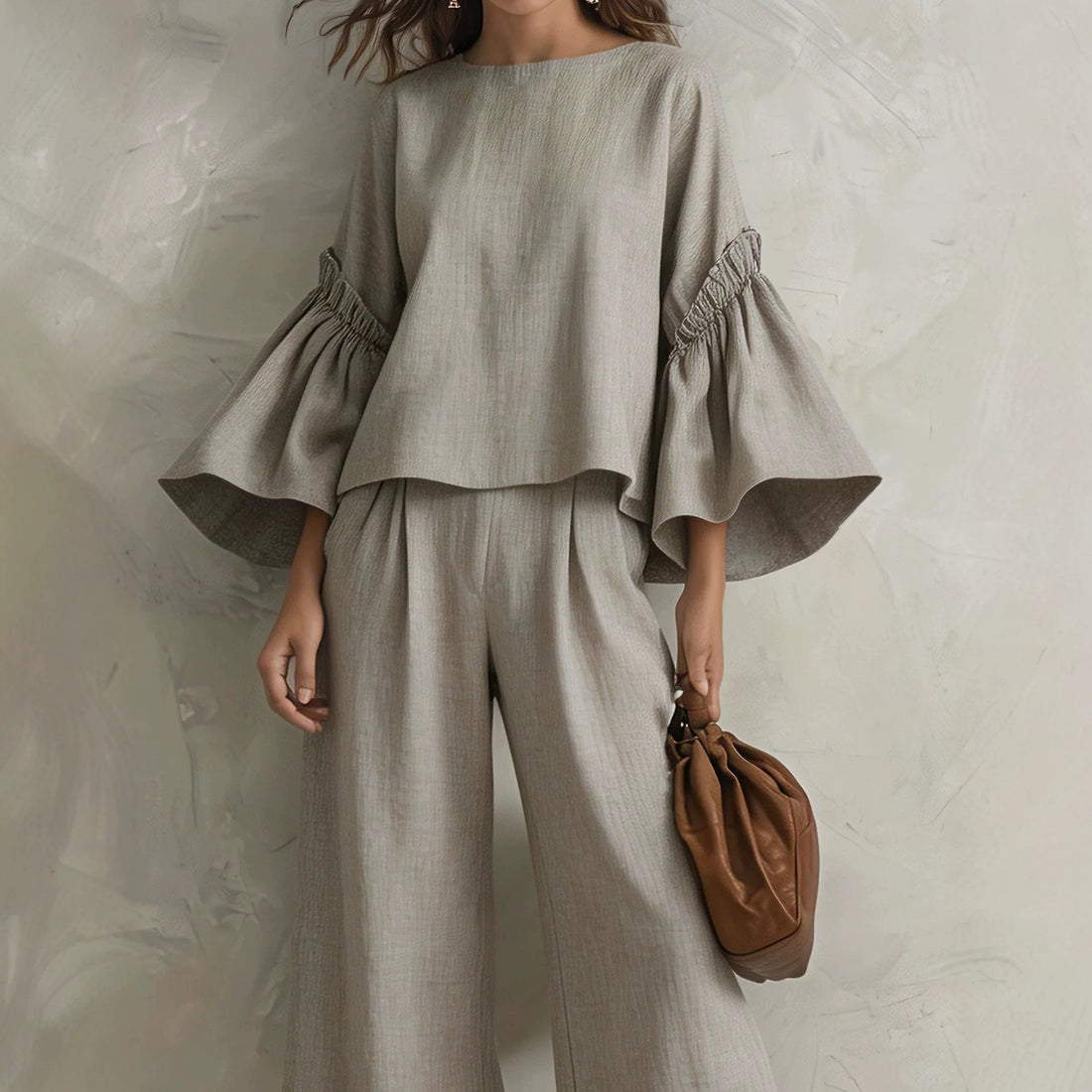 Versatile Long-Sleeve Top & Wide-Leg Pants Set for Everyday Comfort