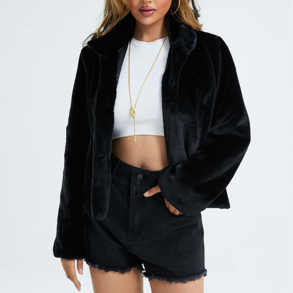 Luxury Long-Sleeve Stand-Collar Fur Coat