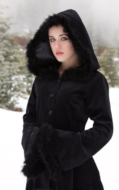Adjustable Retro Fur Collar Hood Trench Coat – Large Swing Design