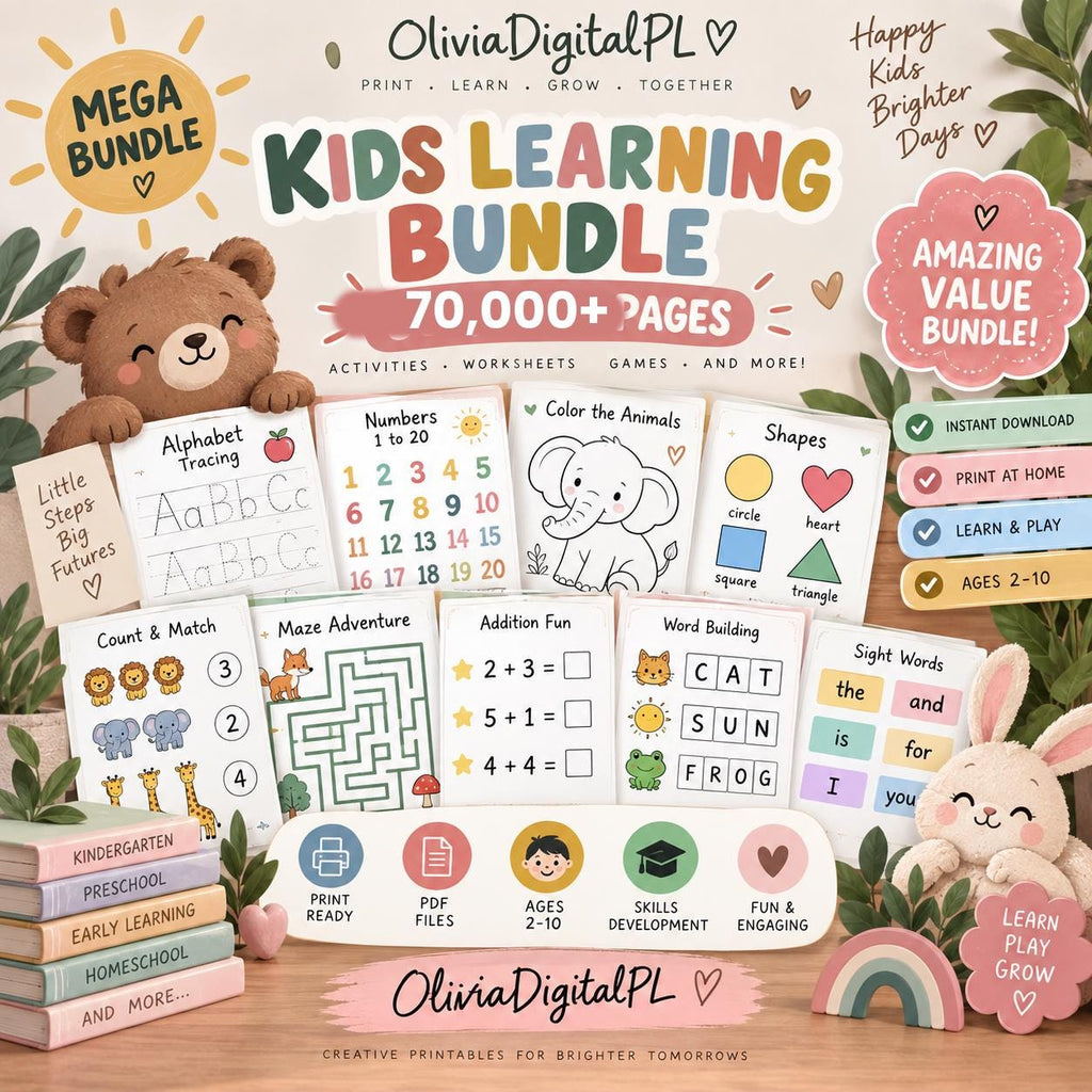 70,000+ Kids Learning Bundle, Preschool Worksheets, Homeschool Activities (Digital Download)