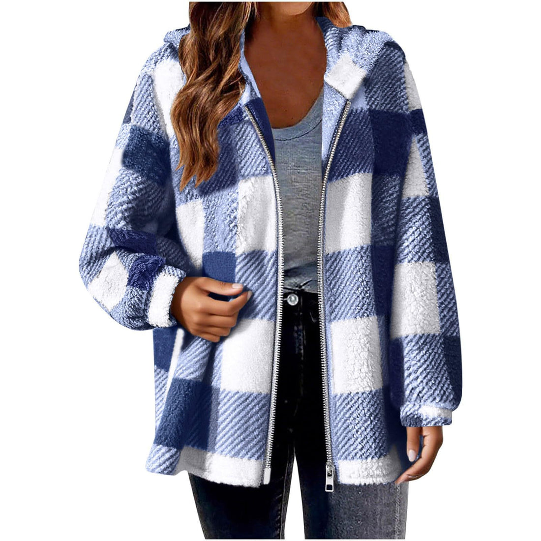 Elegant Plaid Long‑Sleeve Hooded Jacket – Cozy & Versatile