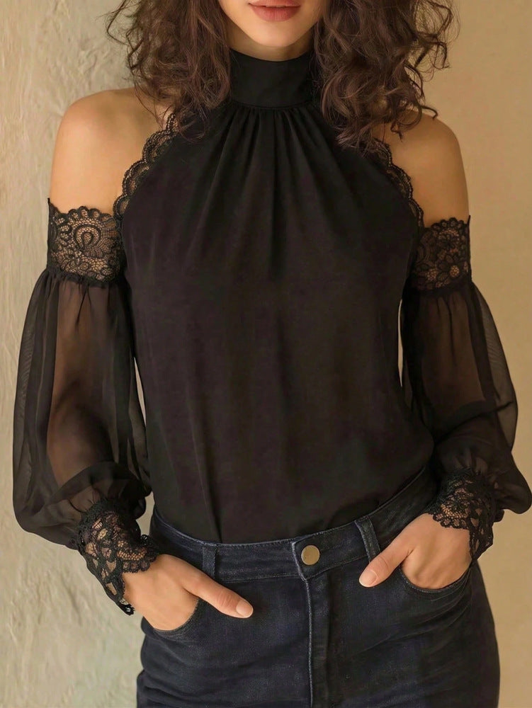 Portable Camping Lantern Sleeve Blouse – Loose Fit, Long Sleeve Top