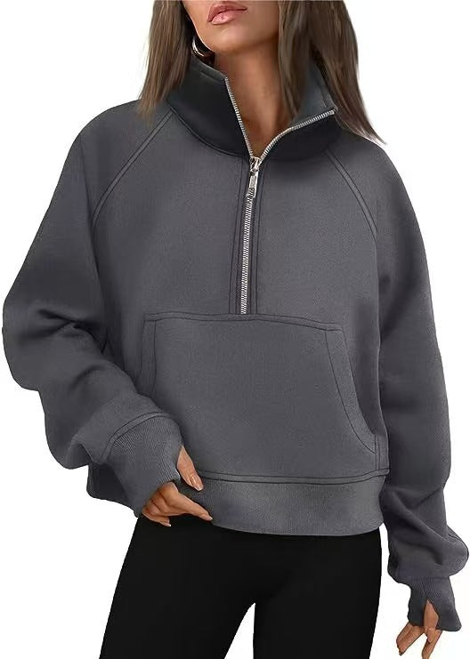 Comfortable Fleece Half-Zip Stand Collar Sweater