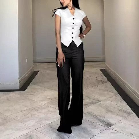 Sleeveless Top And Straight-leg Pants Fashion Set