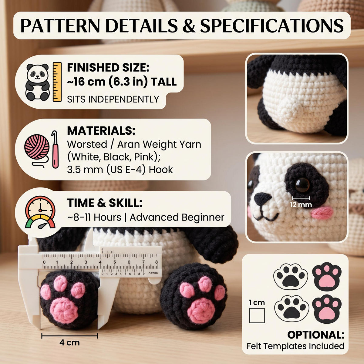 Chubby Panda Amigurumi Crochet Pattern PDF, 6 Languages, Instant Download
