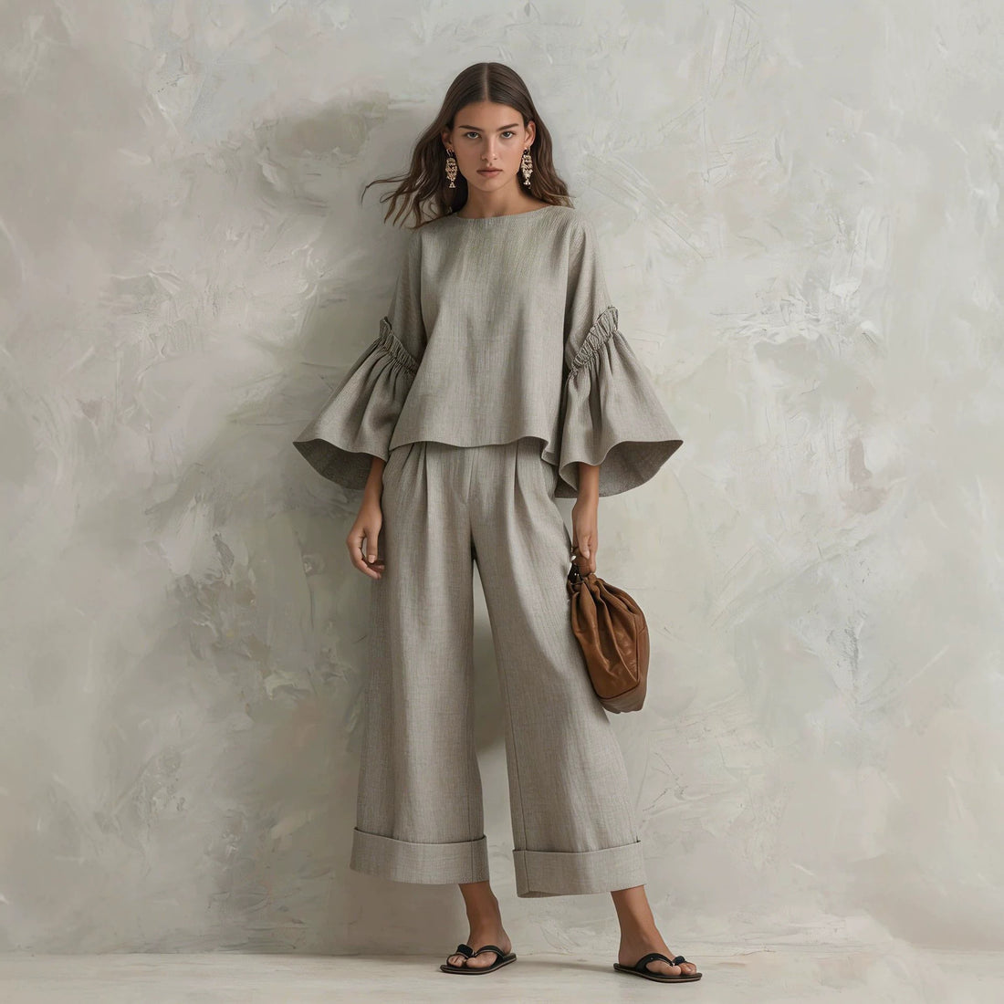 Versatile Long-Sleeve Top & Wide-Leg Pants Set for Everyday Comfort