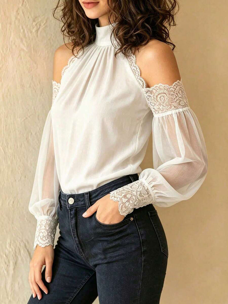 Portable Camping Lantern Sleeve Blouse – Loose Fit, Long Sleeve Top