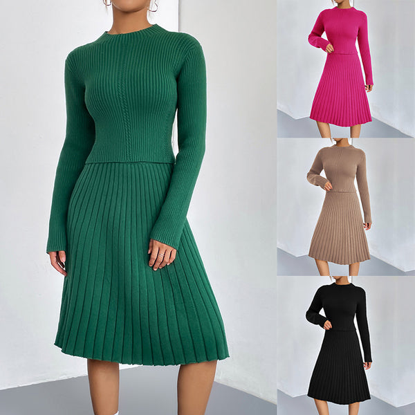 Solid-Color Letter-Print Skirt & Sweater Set – Chic, Versatile, Everyday