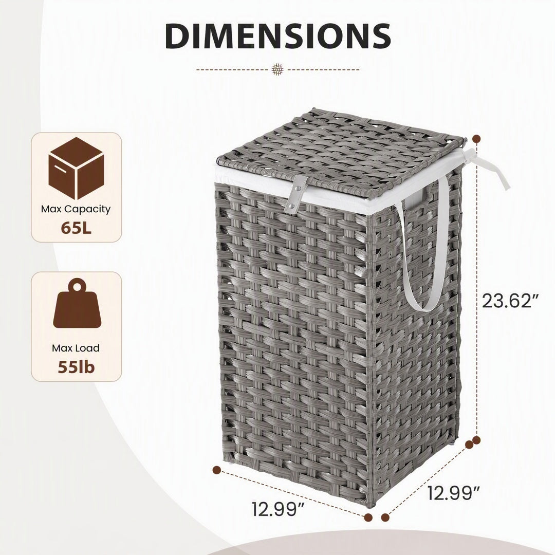 Compact Foldable Laundry & Picnic Basket – Hand‑Woven PP Rattan with Lid