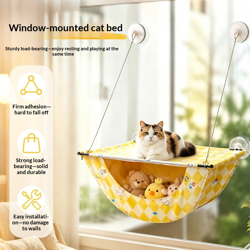 Compact Folding Cat Hammock Window Bed – Suction‑Cup Strong