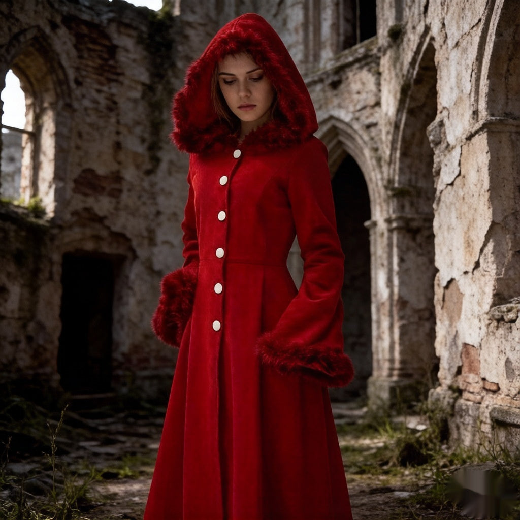 Adjustable Retro Fur Collar Hood Trench Coat – Large Swing Design