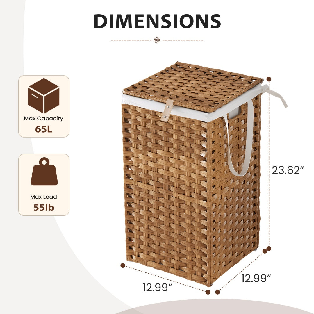 Compact Foldable Laundry & Picnic Basket – Hand‑Woven PP Rattan with Lid