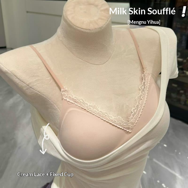 Strapless Lace-trimmed Seamless-cup Wireless Bra That Helps Control Un