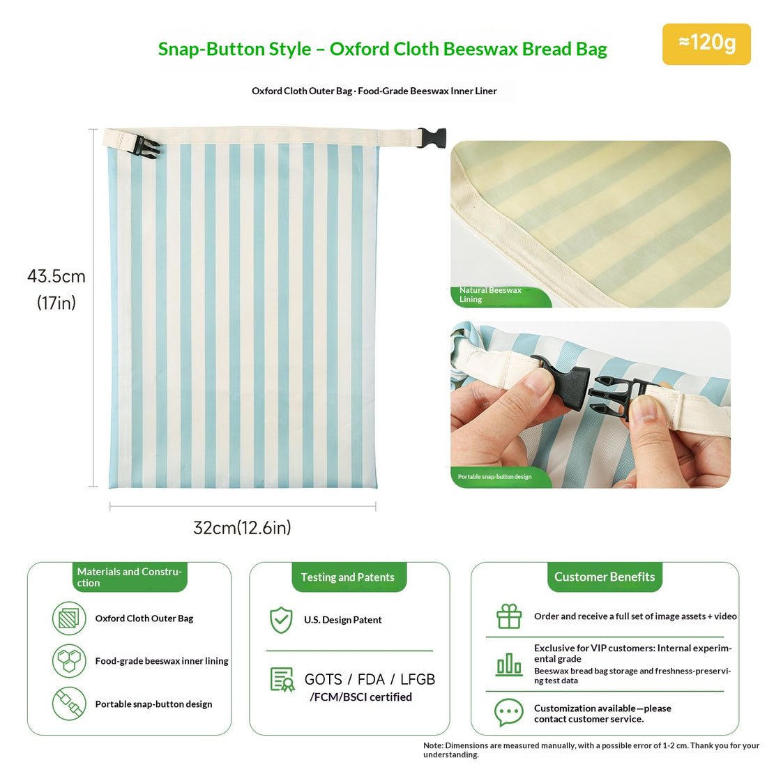 Collapsible Beeswax Bread Bag – Reusable Food‑Grade Produce Wrap