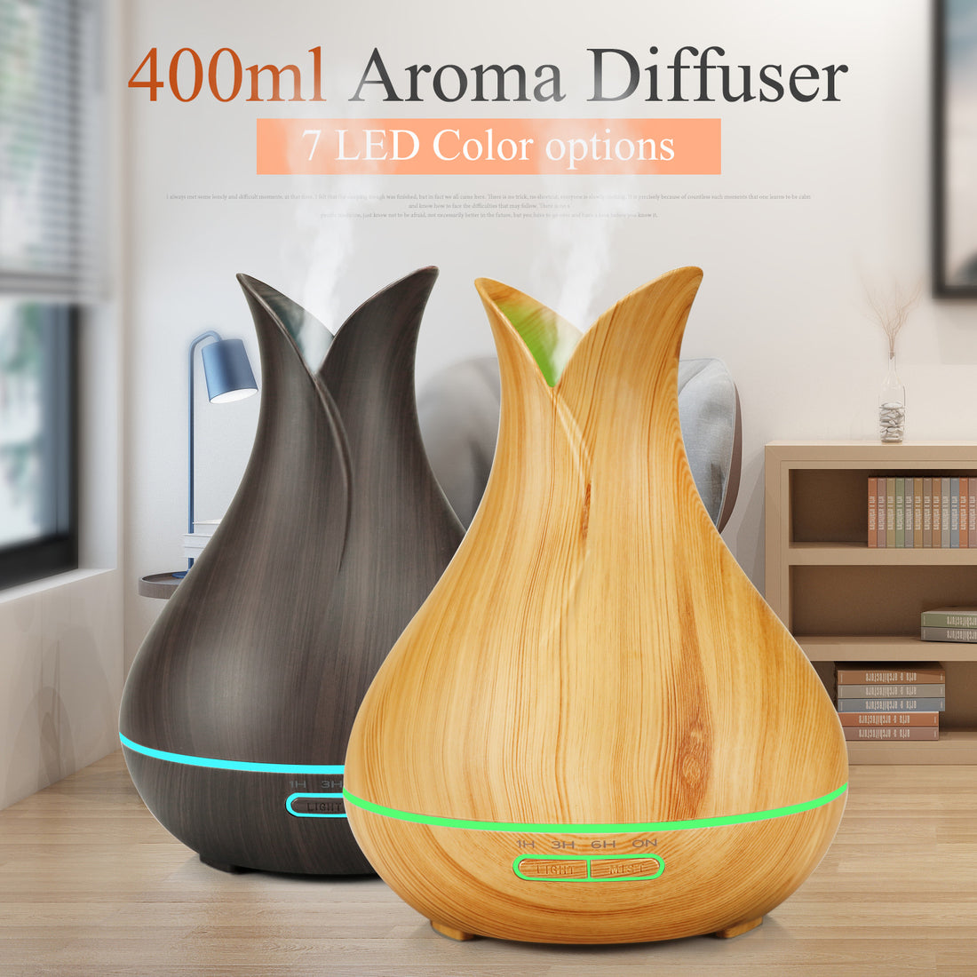 Petal Wood Grain Portable Humidifier – Quiet, Stylish, Easy to Use