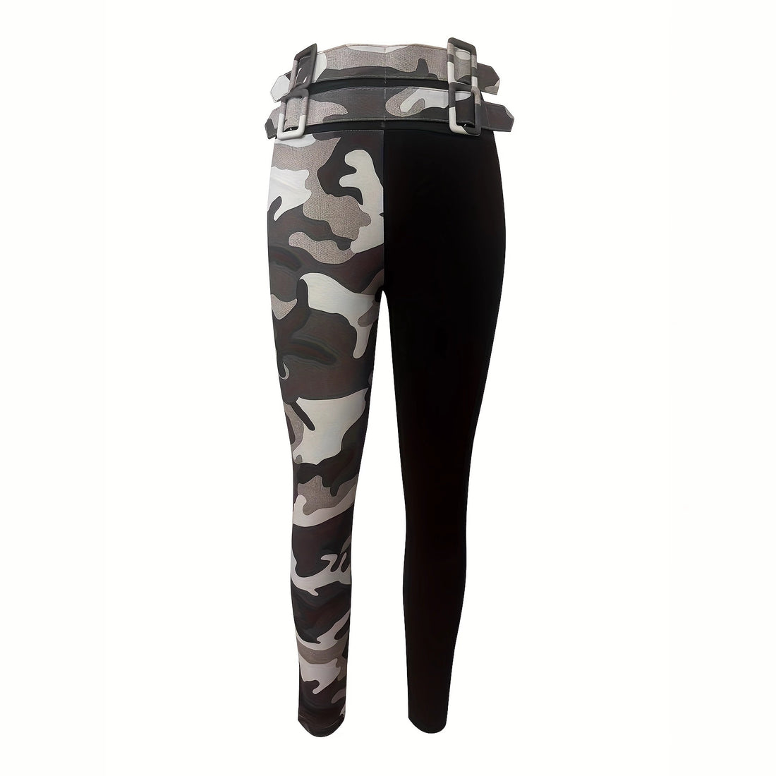 Stylish Color‑Block Leather Belt & Tight‑Fitting High‑Waisted Leggings