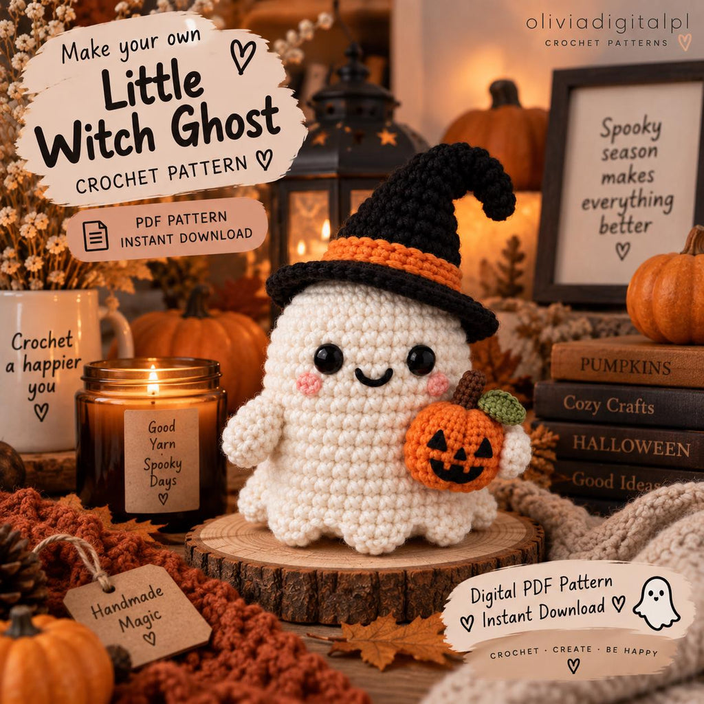 Halloween ghost Crochet pattern, witch Ghost with Hats,  Amigurumi, digital Tutorial, Decoration, Gift