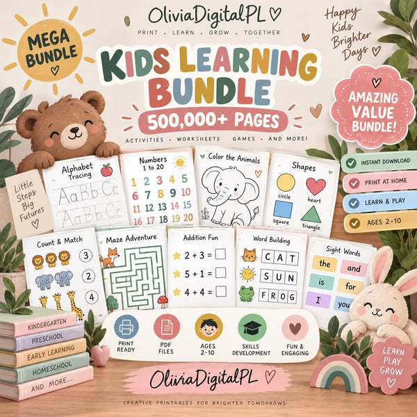 500,000+ Kids Educational Bundle PLR MRR, Printable Worksheets, Coloring Pages, Homeschool Learning Games
