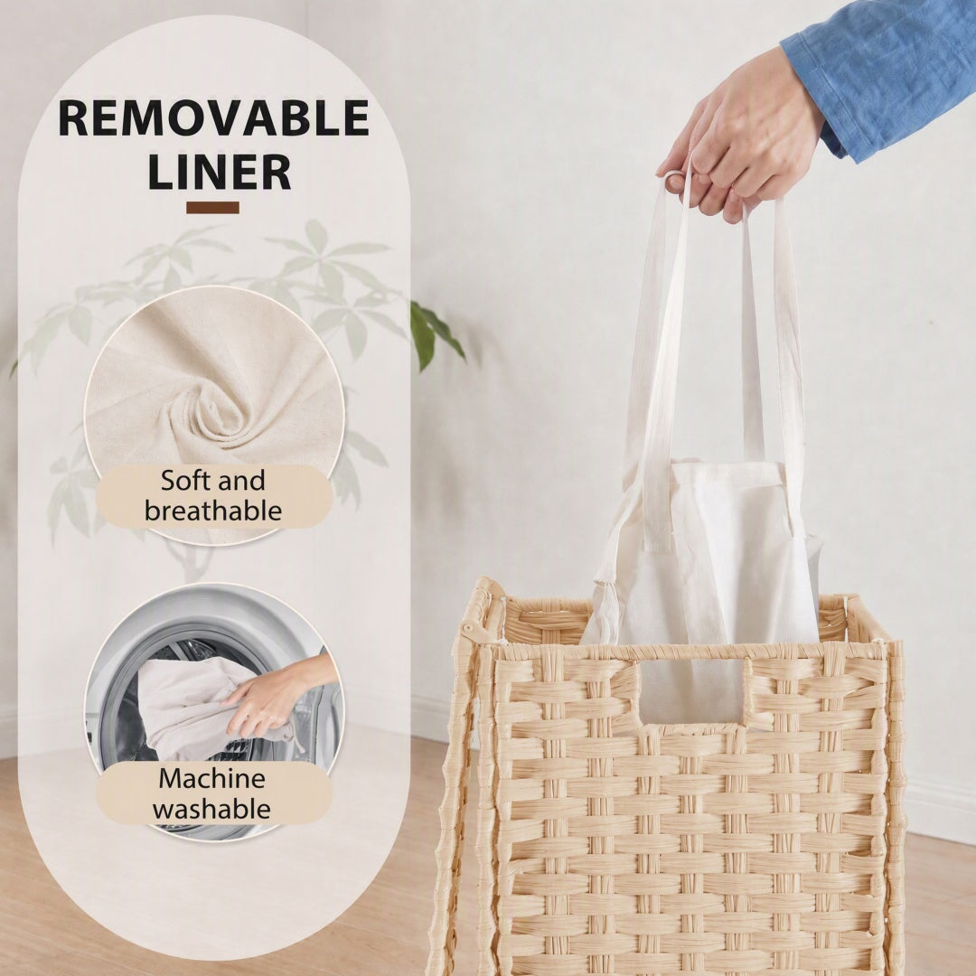 Compact Foldable Laundry & Picnic Basket – Hand‑Woven PP Rattan with Lid