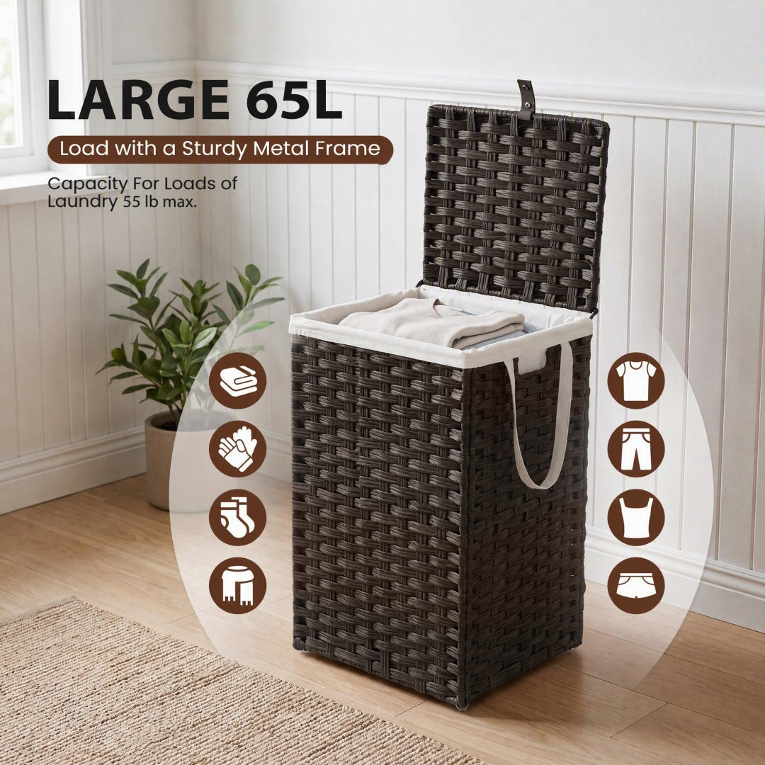 Compact Foldable Laundry & Picnic Basket – Hand‑Woven PP Rattan with Lid
