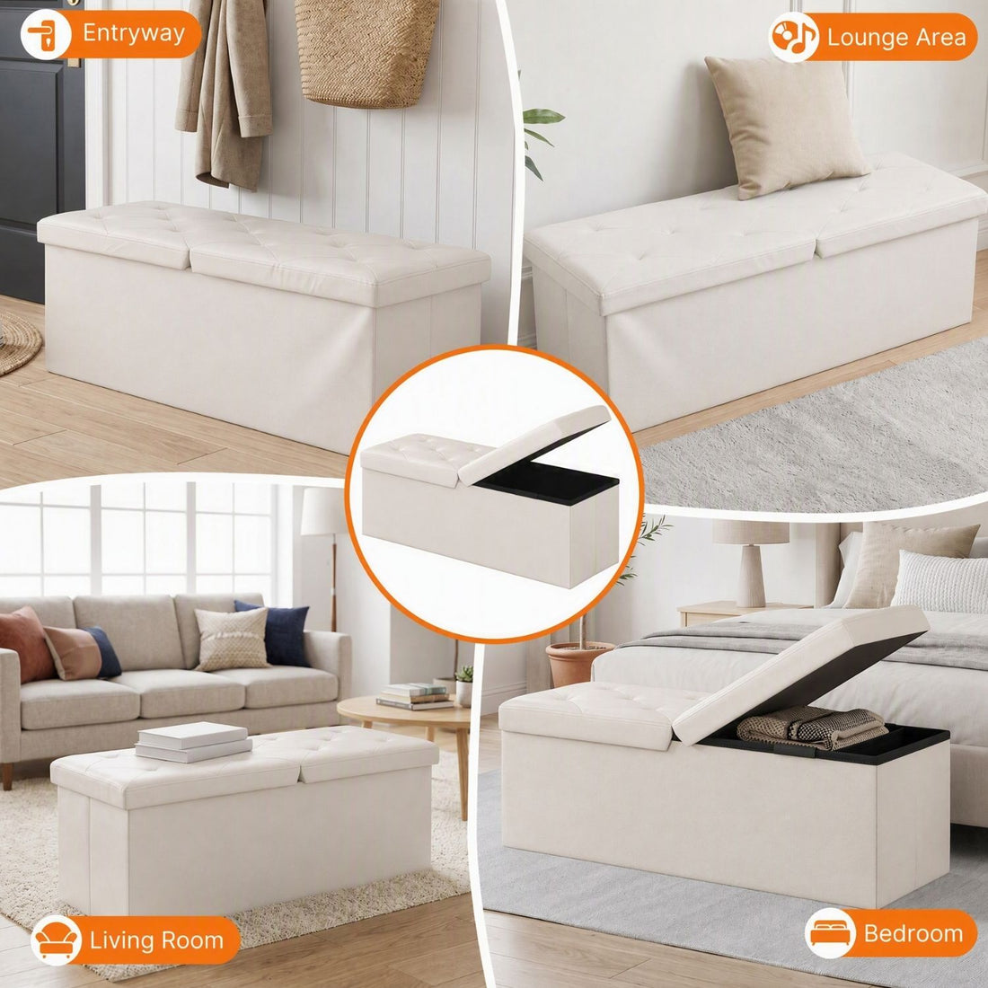 Folding Storage Ottoman – Compact Flip‑Top Footrest with Divider