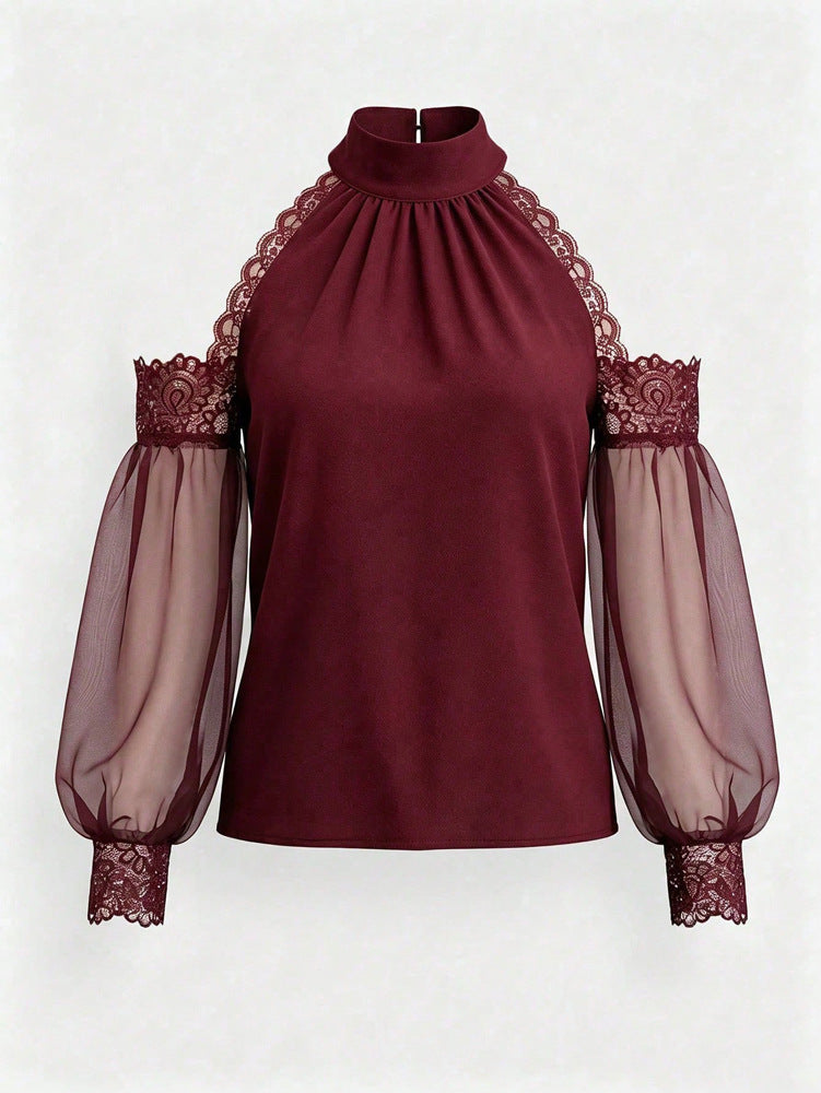 Portable Camping Lantern Sleeve Blouse – Loose Fit, Long Sleeve Top
