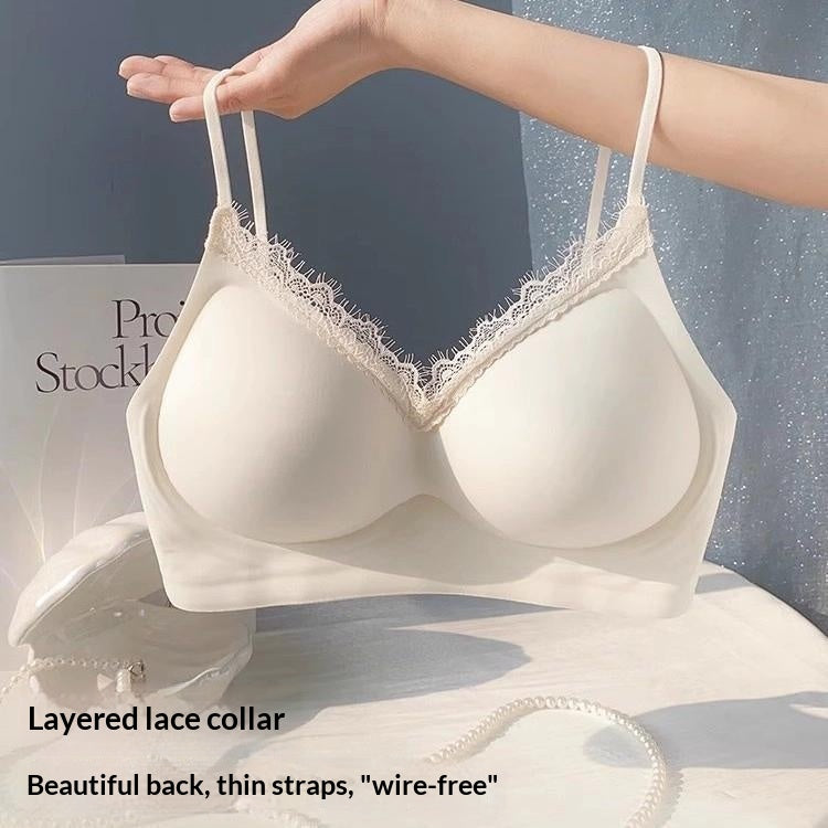 Strapless Lace-trimmed Seamless-cup Wireless Bra That Helps Control Un