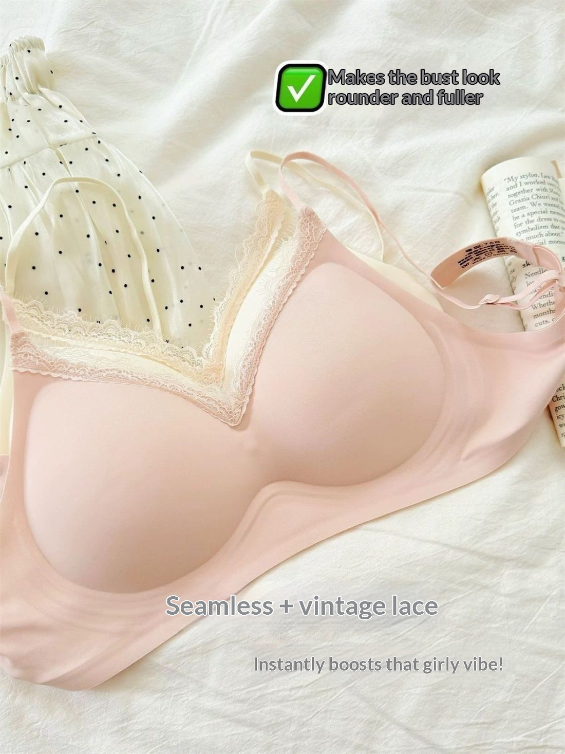 Strapless Lace-trimmed Seamless-cup Wireless Bra That Helps Control Un