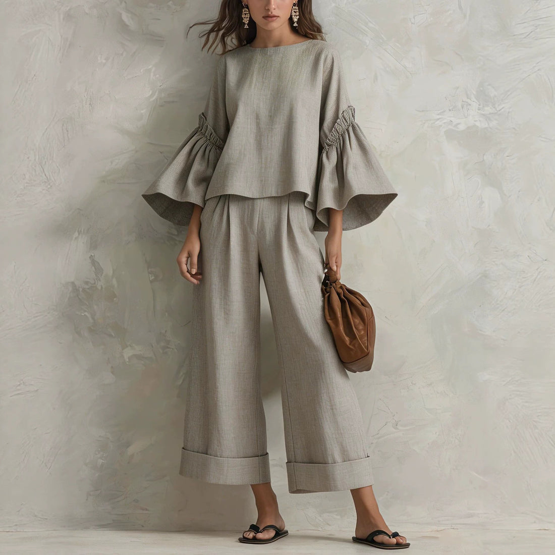 Versatile Long-Sleeve Top & Wide-Leg Pants Set for Everyday Comfort