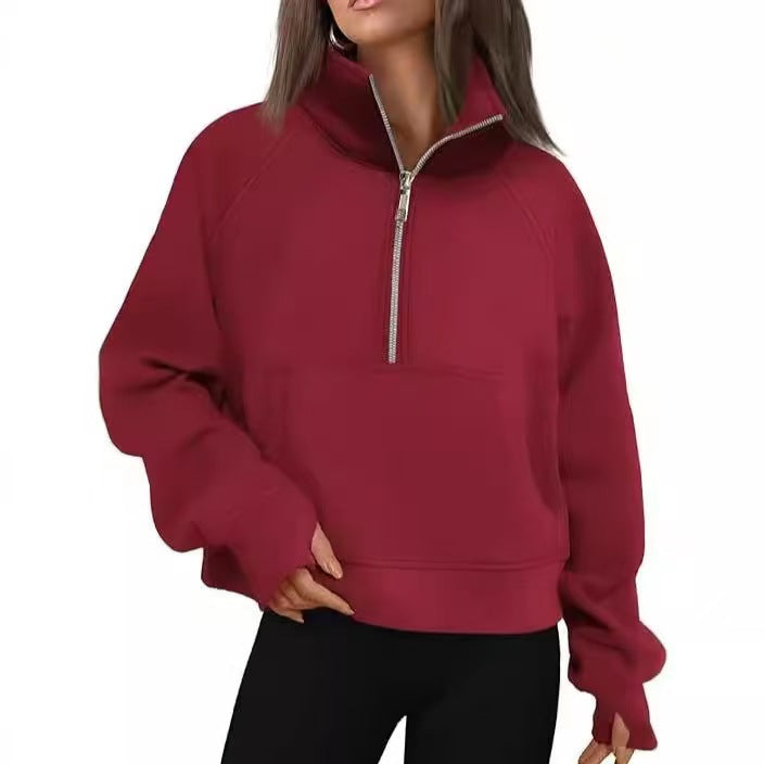 Comfortable Fleece Half-Zip Stand Collar Sweater
